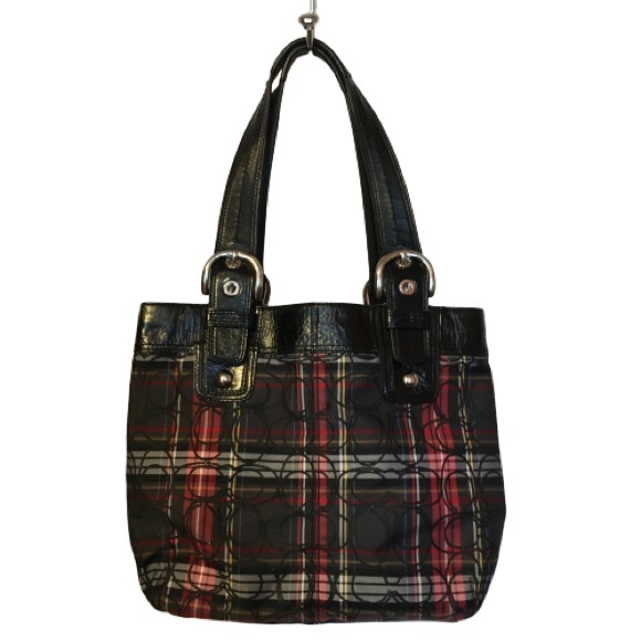 COACH π Poppy Glam Glitter Tartan Plaid Hobo Tote - Picture 2 of 13